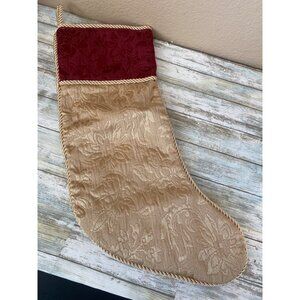 Rodeo Home Luxury Gold & Burgundy Brocade Christmas Stocking 21" Vintage 2000s